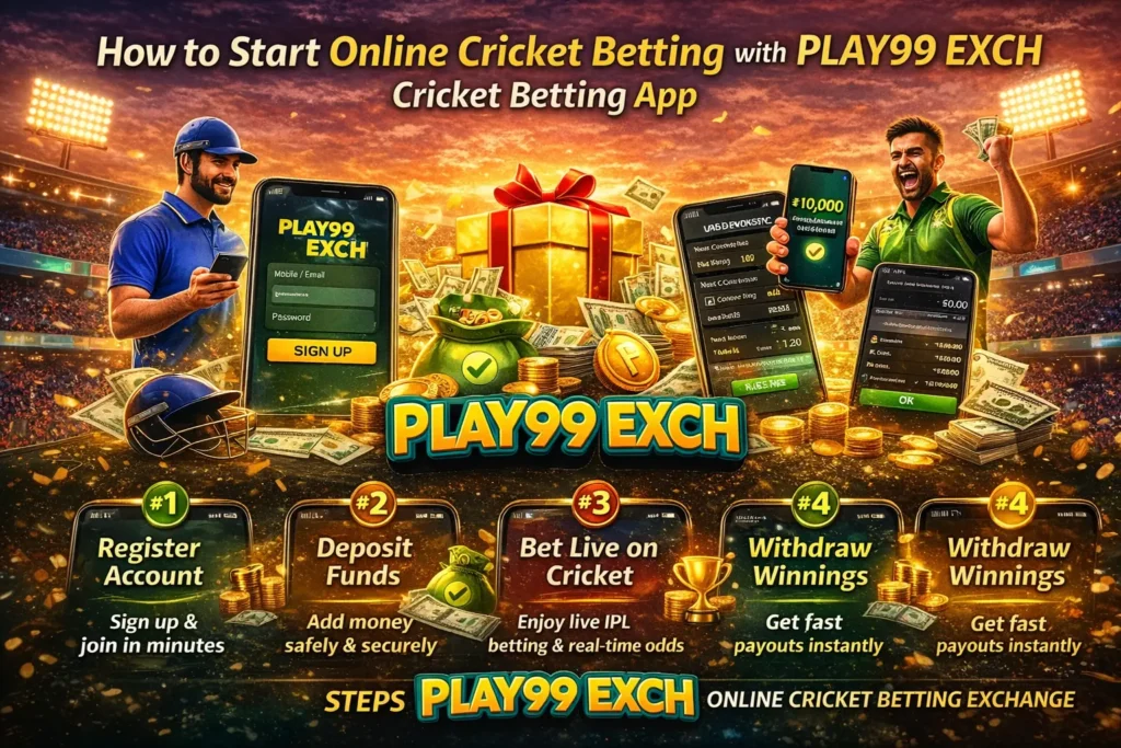 PLAY99 EXCH best cricket betting app banner showing live cricket betting exchange platform with fast secure IPL online betting