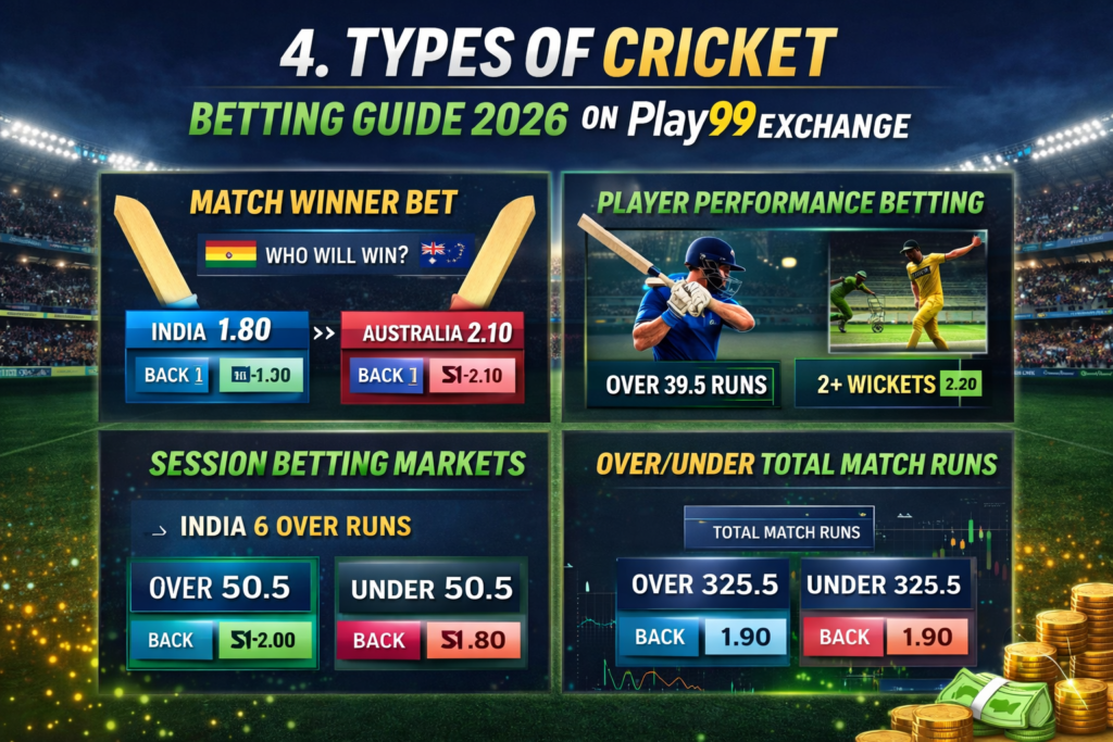 Types of cricket bets you can place on Play99 Exchange