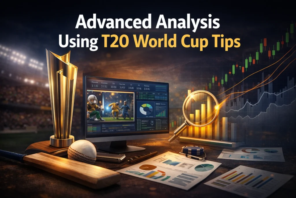 Advanced analysis using T20 World Cup tips with cricket strategy, performance charts and match data insights