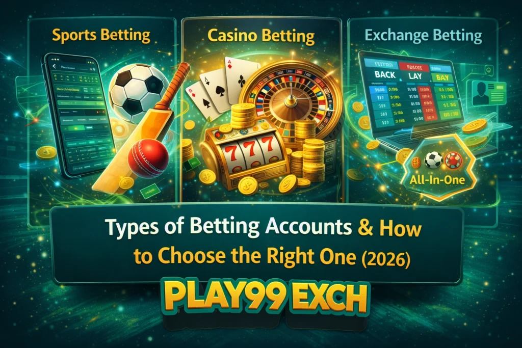 Types of betting accounts in 2026 including sports, casino and exchange – Play99Exch guide