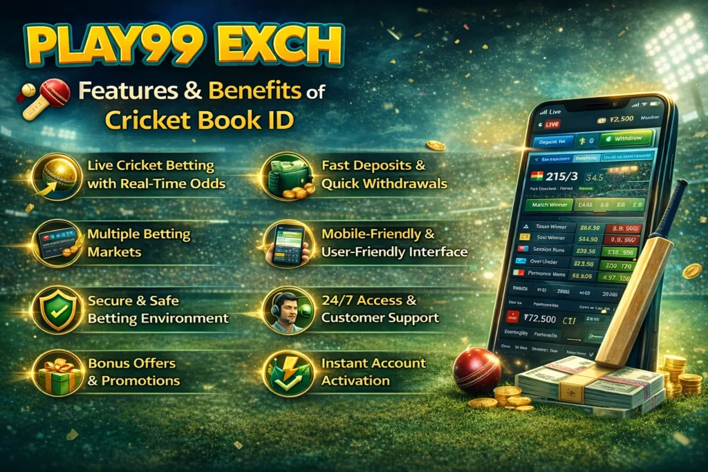 Features and benefits of Cricket Book ID including live betting, fast withdrawals, secure login, and mobile access
