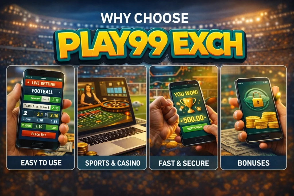 Play99Exch online betting platform showing sports betting app casino games secure payments and bonuses