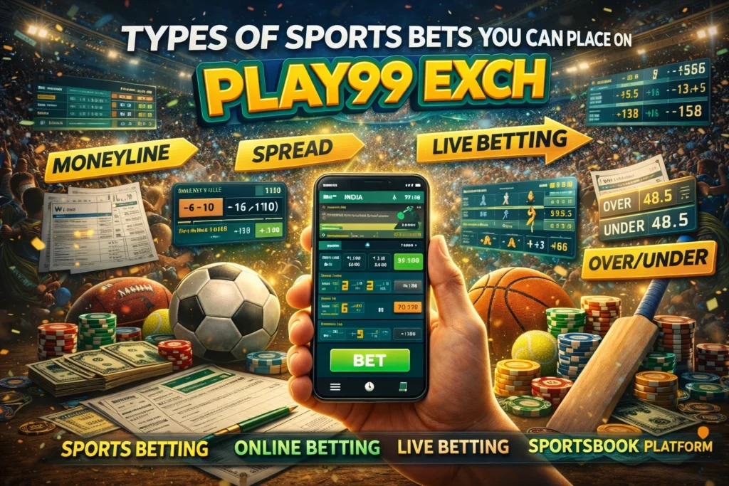 Play99 EXCH responsible sports betting app showing budget limits and safe online betting tips in stadium background