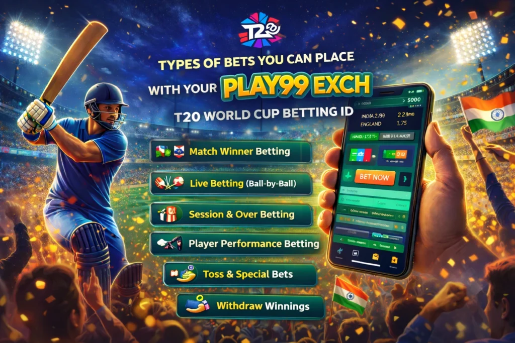 Types of cricket betting markets on Play99Exch including match winner live betting session bets and player betting
