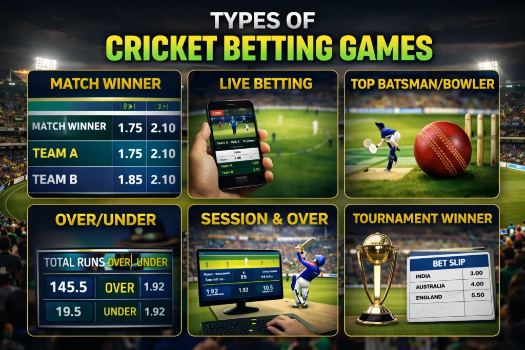 Explore cricket betting options like live betting, top batsman, over/under & tournament bets. Beginner-friendly guide with expert tips.
