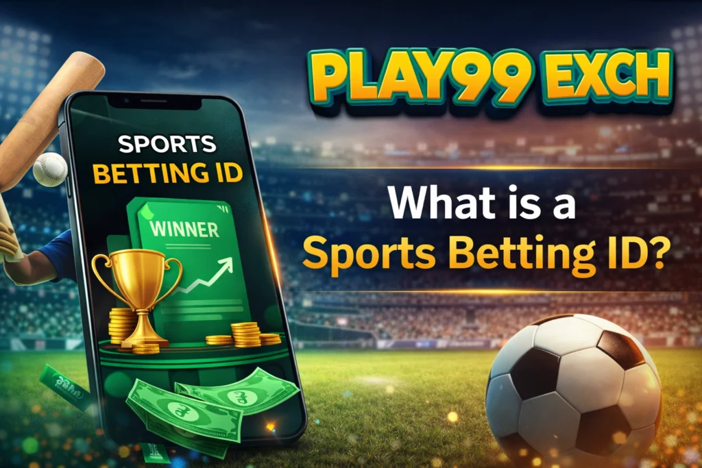 Sports Betting ID guide banner with Play99 Exch logo and online betting interface